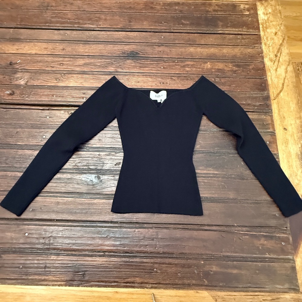 Ba&sh Black Sweetheart Neckline Long Sleeve Fitted Ribbed Top S Caspule Luxury